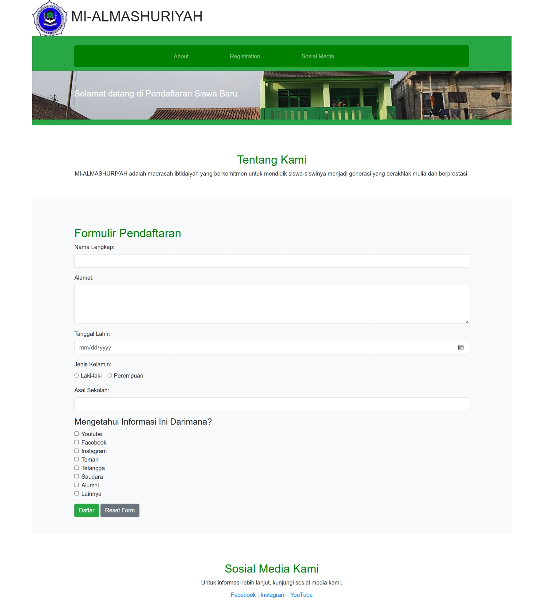 Website Pendaftaran MI-ALMASHURIYAH